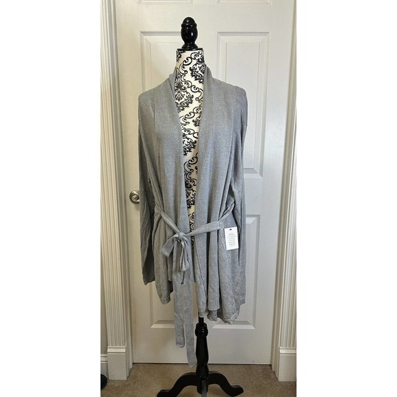Eloquii Womens Gray Belted Cardigan Knit Sweater Plus Size 26/28 Long Sleeve NWT - Picture 1 of 9